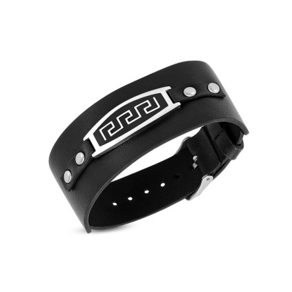 Pánsky náramok z eko kože s platničkou s gréckym vzorom