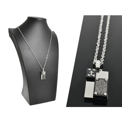 Pánsky prívesok platnička s krížom a modlitbou z chirurgickej ocele