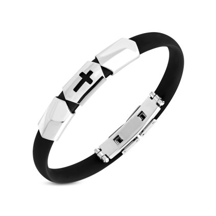 Pánsky silikonový náramok čierny s krížom