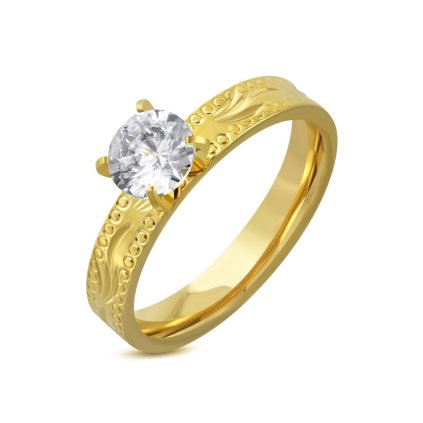 Prsteň gravírovaný z ocele v zlatej farbe s očkom/Prstene z chirurgickej ocele