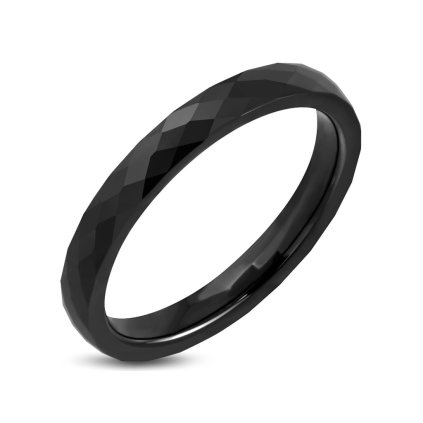 Prsteň keramická obrúčka čierna vzor fazetový výbrus 3 mm/Prstene z chirurgickej ocele