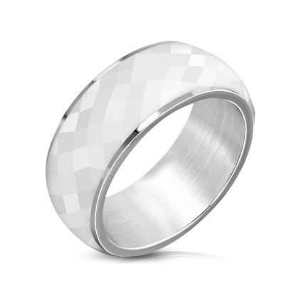 Prsteň obrúčka z chirurgickej ocele zdobený bielym fazetovým výbrusom/Prstene z chirurgickej ocele
