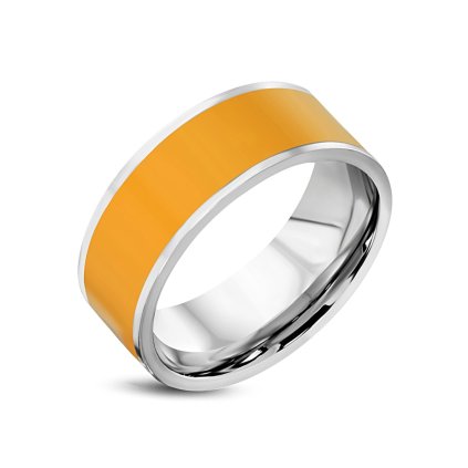 Prsteň obrúčka z chirurgickej ocele zdobený jasno-oranžovým smaltom/Prstene z chirurgickej ocele