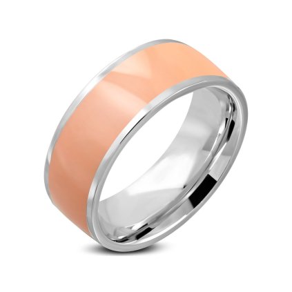 Prsteň obrúčka z chirurgickej ocele zdobený oranžovým smaltom/Prstene z chirurgickej ocele