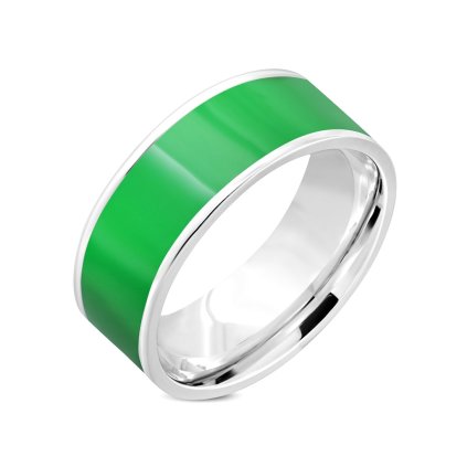 Prsteň obrúčka z chirurgickej ocele zdobený zeleným smaltom/Prstene z chirurgickej ocele