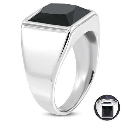 Prsteň pánsky s čiernym očkomŠperky z chirurgickej ocele sú antialergické a sú vhodné na bežné každodenné nosenie.