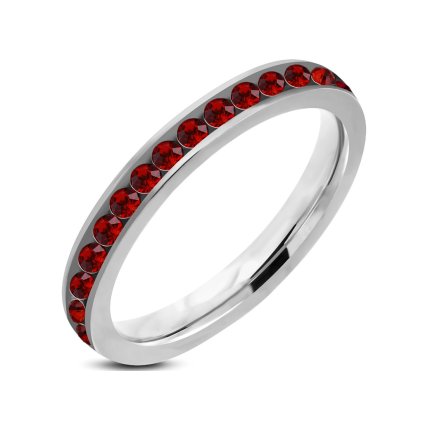 Prsteň tenká obrúčka z ocele zdobený červenými očkami/Prstene z chirurgickej ocele