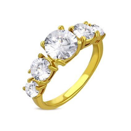 Prsteň z chirurgickej ocele v zlatej farbe s piatimi očkami/Prstene z chirurgickej ocele