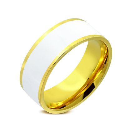 Prsteň zlatá obrúčka z chirurgickej ocele zdobený bielym smaltom/Prstene z chirurgickej ocele