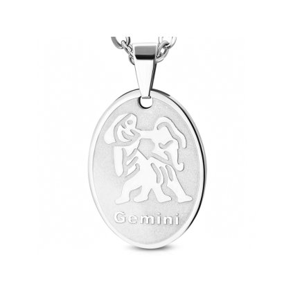 Retiazka s oválnym príveskom znamenie zverokruhu Blíženci z ocele