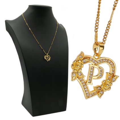 Retiazka s príveskom „P“ v srdiečku a kamienkami