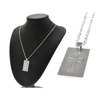 Retiazka s príveskom platnička s krížom z chirurgickej ocele strieborná