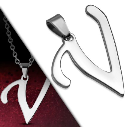 Retiazka s príveskom s písmenom - V - strieborne 3 cm x 3,3 cm