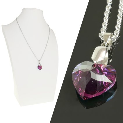 Retiazka s príveskom Swarovski v tvare Heart  14 mm farba Ametist