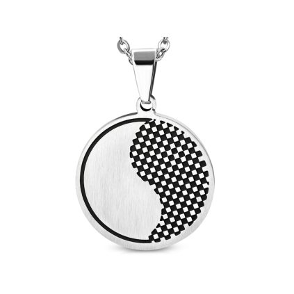 Pánsky okrúhly prívesok z chirurgickej ocele vzor šachovnica