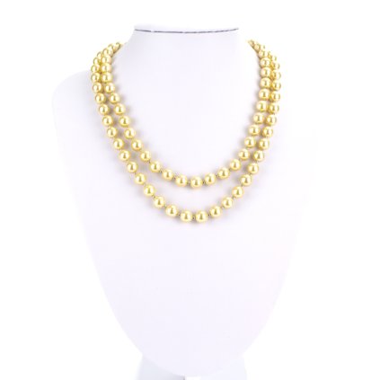 734 set nahrdelnik zlatozlty dvojradovy shell perly s nausnicami