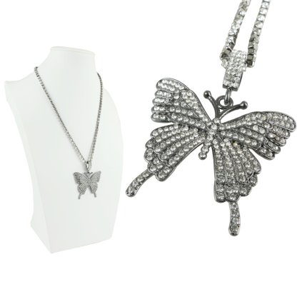 Štrasový náhrdelník s motýľom v čiernom prevedení