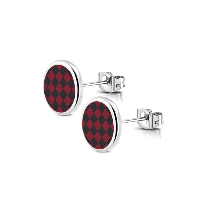 Unisex oceľové náušnice Chess červeno-čierne