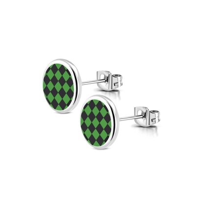 Unisex oceľové náušnice Chess zeleno-čierne