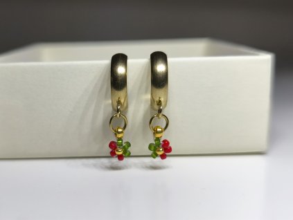 Kroužkové náušnice "Vánoční přání" - PVD Gold, Miyuki