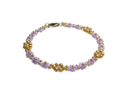 Náramek "Levandulové snění" - PVD Gold, Miyuki & Ocel