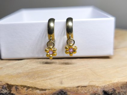 Kroužkové náušnice "Levandulové snění" - PVD Gold, Miyuki