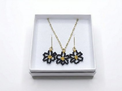 Sada "Černý lotus" - Náhrdelník & Náušnice | Miyuki & Ocel