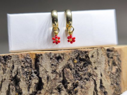 Kroužkové náušnice "Vlčí mák" - PVD Gold, Miyuki