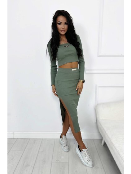 Dvoudílná sada sukně a topu GOLDEN HOUR olivová