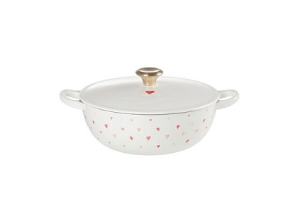 Le Creuset - Liatinový hrniec 22 cm/2,6l La Marmite - biely so srdiečkami