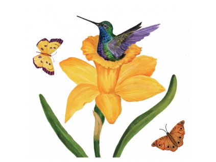 Servítky malé - 25x25 cm - Narcis a kolibrík