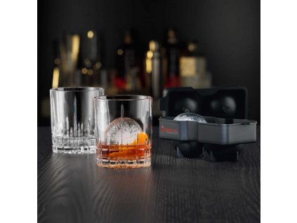 Spiegelau: Set 2 ks pohárov whisky 368ml + 1 zásobník na ľad - guľový - Perfect Ice Cube