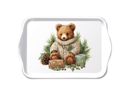 Podnos 13x21cm Macko s vianočnými darčekmi