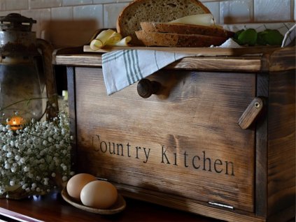 Dřevěný chlebník Country kitchen hnědý- masivní smrkové dřevo