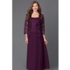 Dlouhé fialové šaty Timeless s krajkovým bolérkem 1