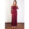 Dlouhé krajkové šaty Oasis s průsvitnými rukávy vínové 2