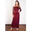 Dlouhé krajkové šaty Oasis s průsvitnými rukávy vínové 3
