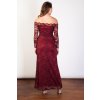 Dlouhé krajkové šaty Oasis s průsvitnými rukávy vínové 4