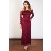 Dlouhé krajkové šaty Oasis s průsvitnými rukávy vínové 1