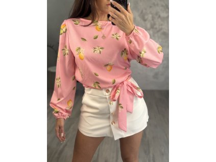 ZAVINOVACÍ BLŮZKA S CITRONY SVĚTLÁ RŮŽOVÁ