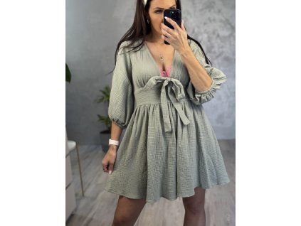 MUŠELÍNOVÉ ŠATY ZE 100% BAVLNY KHAKI