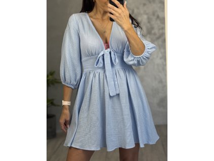 MUŠELÍNOVÉ ŠATY ZE 100% BAVLNY BABY BLUE