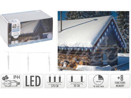 Vianočné osvetlenie Cencúle 40 LED Studená biela