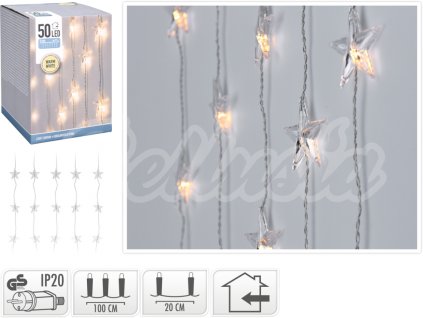 Vianočné osvetlenie Záves hviezdy 50 LED teplá biela