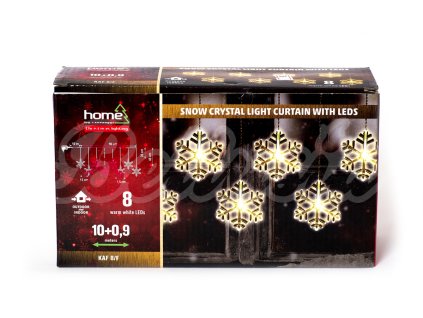 Vianočné osvetlenie Záclona Vločky 8ks, Teplá biela