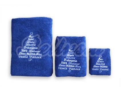 Vianočný Ručník Modrý Veselé Vianoce  Ručník Modrý Veselé Vianoce