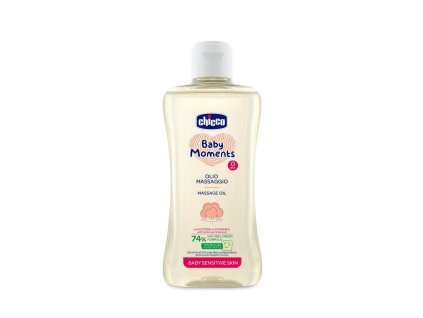 CHICCO Olej masážny s bavlnou a vitamínom E Baby Moments Sensitive 74 % prírodných zložiek 200 ml