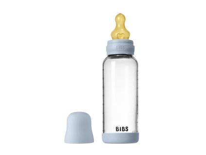 BIBS antikolikova sklenena flasa s kaucukovym cumlikom 240ml BabyBlue 5020231 5713795265619