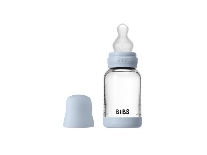 BIBS antikolikova sklenena flasa so silikonovym cumlikom 120ml BabyBlue 50191231 5713795265657