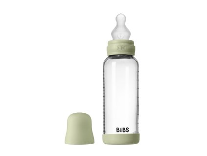 BIBS antikolikova sklenena flasa so silikonovym cumlikom 240ml Sage 50201250 5713795265725